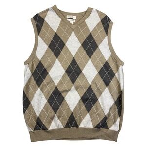 Banana Republic Sweater Vest Mens Large Brown Argyle Cotton Cashmere V Neck